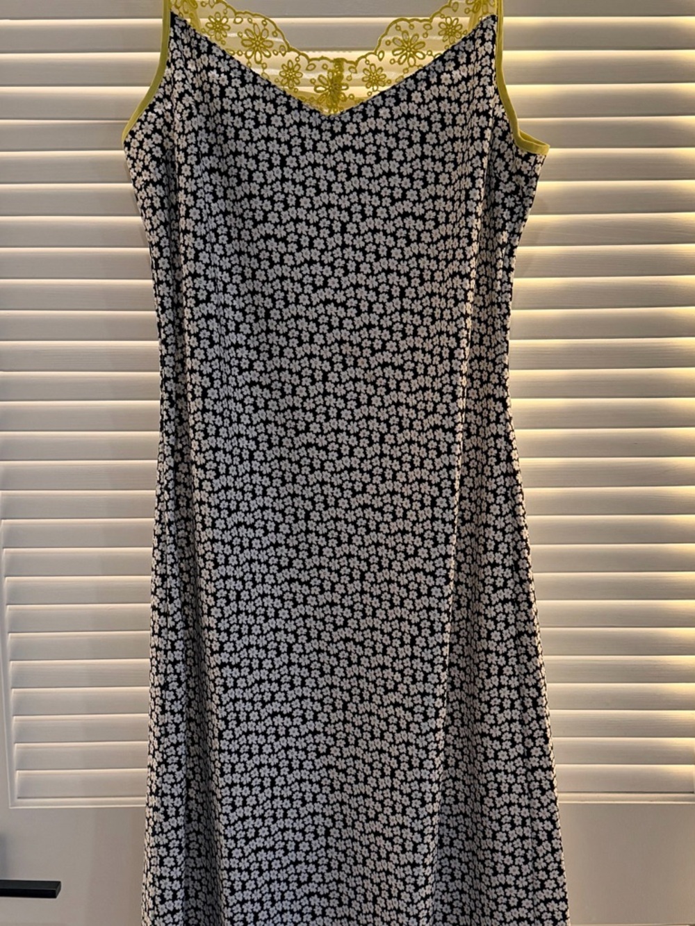 Levi's Black & White Floral Midi Slip Dress with Yellow Lace Trim